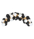 Arcada Baloane Alb Auriu Negru 70 Buc Godan - Kit Decor Petrecere B&amp;C - Baloane 30cm, 12cm, Panglica si Adeziv Incluse