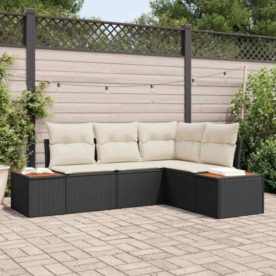 vidaXL Set de canapele pentru grădină cu pernă 4 pcs negru și crem foto