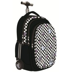 Ghiozdan Troler ST.Right, colectia Chessboard Butterflies, TB01, roti silicon, 44x32x25 cm
