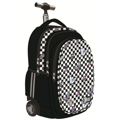 Ghiozdan Troler ST.Right, colectia Chessboard Butterflies, TB01, roti silicon, 44x32x25 cm foto