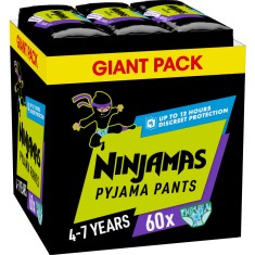 Scutece-chilotel pentru noapte Ninjamas pentru baietei, 4-7 ani, 17-30 kg, 60 buc