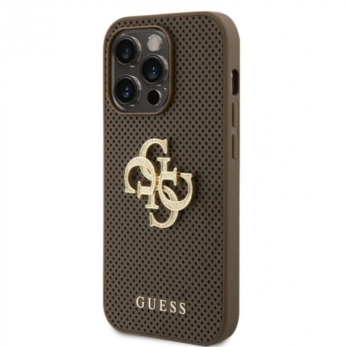 Husa Guess PU Perforated 4G Glitter Metal Logo pentru iPhone 15 Pro Max Taupe