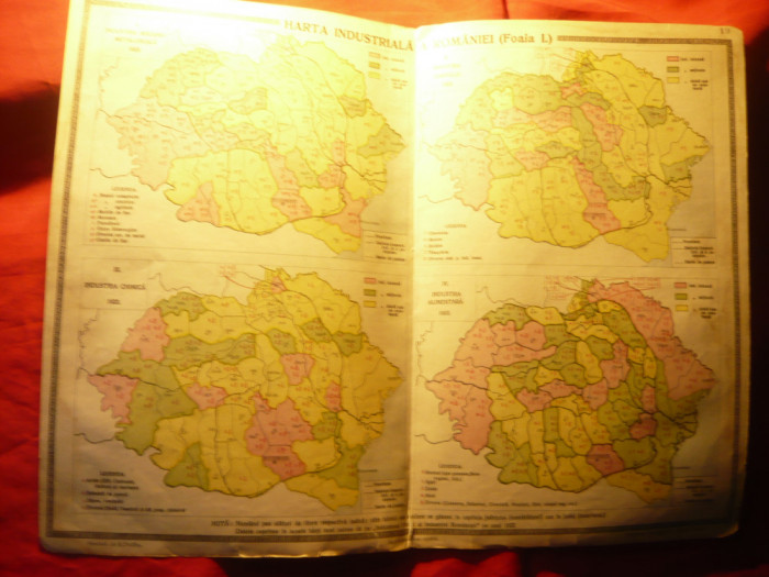 Harta Industriala a Romaniei Mari- Inst.Cartogr.Unirea Brasov 1923 ,dim.=41x30cm