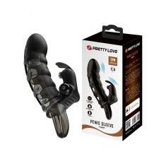 Prelungitor Penis Cuper 10 Moduri Vibratii, +4 cm, TPR, Negru