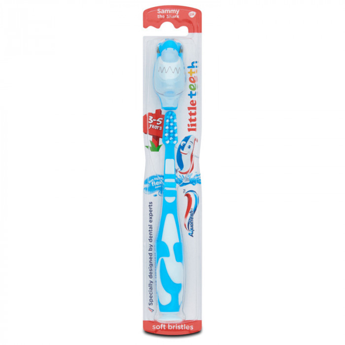 Periuta de Dinti pentru Copii, Aquafresh, Little Teeth, Personaj Rechin, Capac de Protectie, Peri Mo