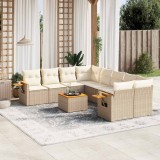 vidaXL Set canapele de grădină, 9 piese, cu perne, bej, poliratan