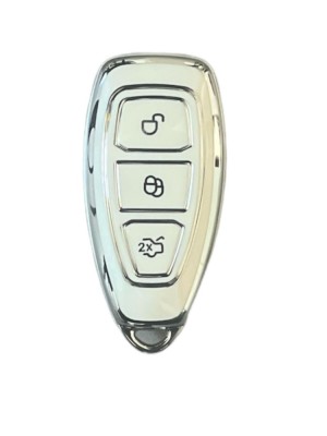 Husa Cheie Auto Ford Kuga, Alba cu contur Silver, Smartkey, Tpu foto