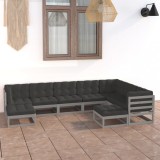 vidaXL Set mobilier grădină cu perne, 9 piese, gri, lemn masiv de pin 3076806