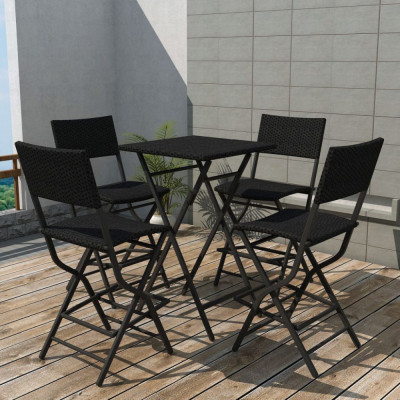 vidaXL Set mobilier exterior pliabil, 5 piese, negru oțel, poliratan foto