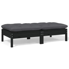 vidaXL Canapea de grădină cu 2 locuri, cu perne, negru, lemn masiv pin 806662