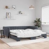 Cumpara ieftin Pat de zi cu extensie, gri &icirc;nchis, 100x200 cm, catifea