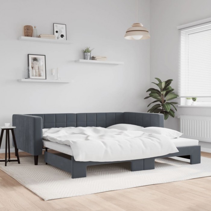 vidaXL Pat de zi cu extensie, gri &icirc;nchis, 100x200 cm, catifea 3196699