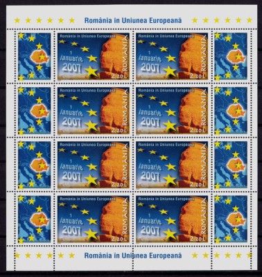✅RO 2007 ,LP 1752 a ,&amp;quot;Romania in UE &amp;quot; MNH , minicoala de 8 marci si 8 viniete foto