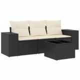 Cumpara ieftin Set mobilier de gradina cu perne, 4 piese, negru, poliratan
