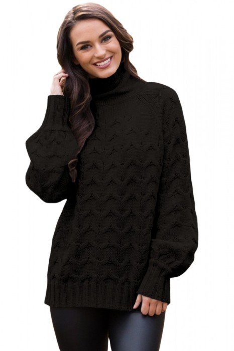 N632-1 Pulover lung cu guler inalt si mansete