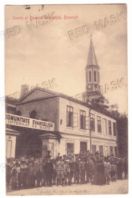 2609 - BUCURESTI, Evanghelical School &amp;amp; Church - old postcard - used - 1927 foto