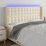 Cumpara ieftin Tăblie de pat cu LED, crem, 203x16x118/128 cm, piele ecologică