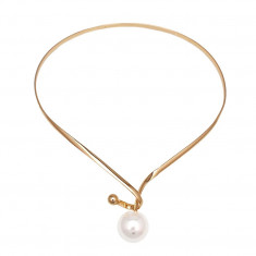 Colier Brittany, auriu, tip choker, decorat cu perla, ajustabil - Colectia Universe of Pearls