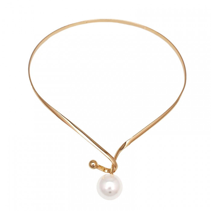 Colier Brittany, auriu, tip choker, decorat cu perla, ajustabil - Colectia Universe of Pearls