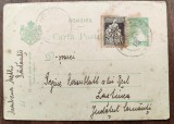 ROMANIA 1928 - Intreg Postal cu marca fixa 2 lei verde Mihai - circulat Radauti - Laschiuca / Lastiuca (Bucovina) suprafrancat cu timbru de 25 bani