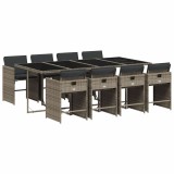 Cumpara ieftin Set mobilier gradina cu perne, 9 piese, gri, poliratan