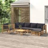 VidaXL Set mobilier de grădină cu perne gri &icirc;nchis, 7 piese, bambus