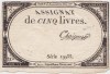 FRANTA ASIGNATA ASSIGNAT 5 LIVRES NOIEMBRIE 1793 SIGN. Chaignet F