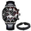 Set Cadou Barbati Deyros: Ceas Argintiu + Bratara Neagra Eleganta, Curea Piele Ecologica, Cadran Negru-Argintiu, Cutie Cadou