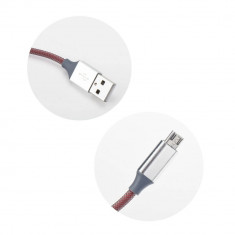 Cablu USB - Micro USB, Metalic, 1m, Rosu foto