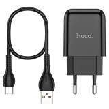 Incarcator priza EU, HOCO N2 Vigour, cu cablu Type C, lungime 1m, 5V 2.1 A, 1 x USB, negru