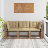 vidaXL Canapea Modulara Coltar Exterior Lemn Acacia, Textilene Natural, 3 Bucati, 185.5 cm