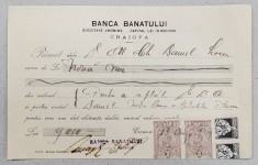 BANCA BANATULUI , CHITANTA , EMISA IN 1914 foto