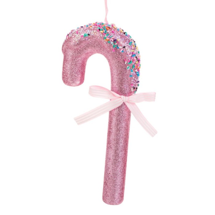 Ornament Brad de Craciun, Bastonas Candy, Spuma, Roz, 26cm