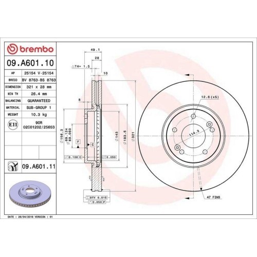 Set disc frana Hyundai Ix55 09.06-12.14, Santa Fe 2 (Cm) 01.05-03.15, Fata, 321X28mm, ventilat, BREMBO