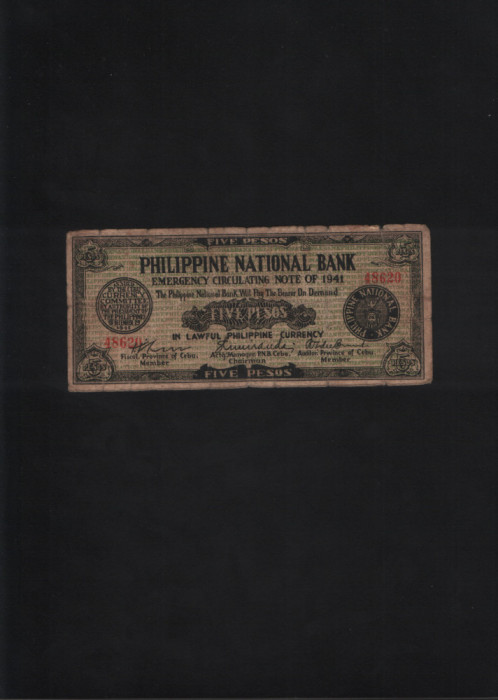Rar! Filipine Philippines insula Cebu 1941 5 pesos seria48620