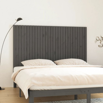 vidaXL Tăblie de pat pentru perete, gri, 185x3x110 cm, lemn masiv pin foto