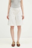 adidas Originals pantaloni scurți PINSTRIPE SHORT femei, culoarea bej, cu imprimeu, high waist, JC7684