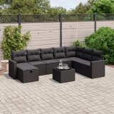 VidaXL Set mobilier de grădină cu perne, 9 piese, negru, poliratan