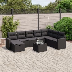 vidaXL Set mobilier de grădină cu perne, 9 piese, negru, poliratan foto