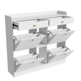 Dulap pentru pantofi cu 4 uși rabatabile, 2 sertare și 3 compartimente deschise, 110x26x100 cm, Alb