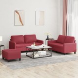 VidaXL Set de canapele cu perne, 3 piese, roșu vin, piele ecologică