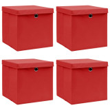 Cutii depozitare cu capace 4 buc. rosu, 32x32x32 cm, textil GartenMobel Dekor, vidaXL
