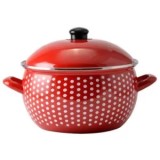 Oala emailata cu capac, rosie cu buline, 16 cm Handy KitchenServ