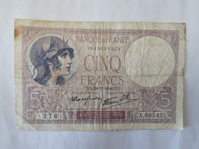 Franta 5 Francs 1940 foto