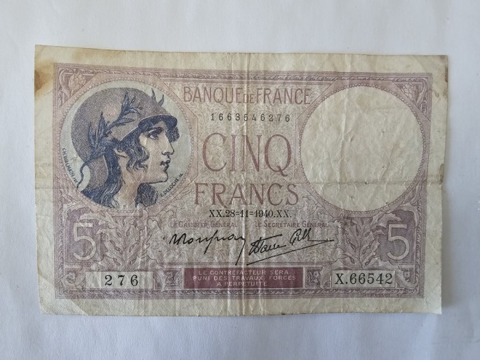 Franta 5 Francs 1940