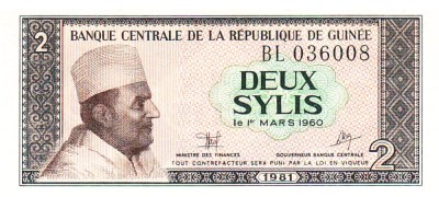 Guineea 2 Sylis 1981 P-68 UNC foto