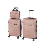Set 3 Valize Rigide Leziter TraveLux Pro XX, ABS, Roz-Auriu, Roti Duble 360&deg;, Trolere Cabina/Medii/Mari