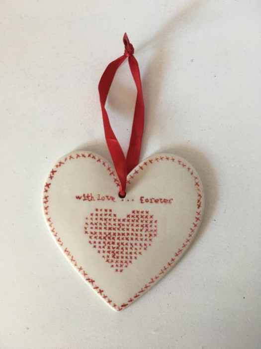 * Placuta ceramica inima &quot;with love... forever&quot;, 12x12cm, decor de agatat