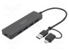 Hub USB 3.0 DIGITUS 4 porturi USB A și USB C, adaptor USB A - USB C, cablu 0.2m, negru
