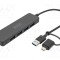 Hub USB 3.0 DIGITUS 4 porturi USB A și USB C, adaptor USB A - USB C, cablu 0.2m, negru